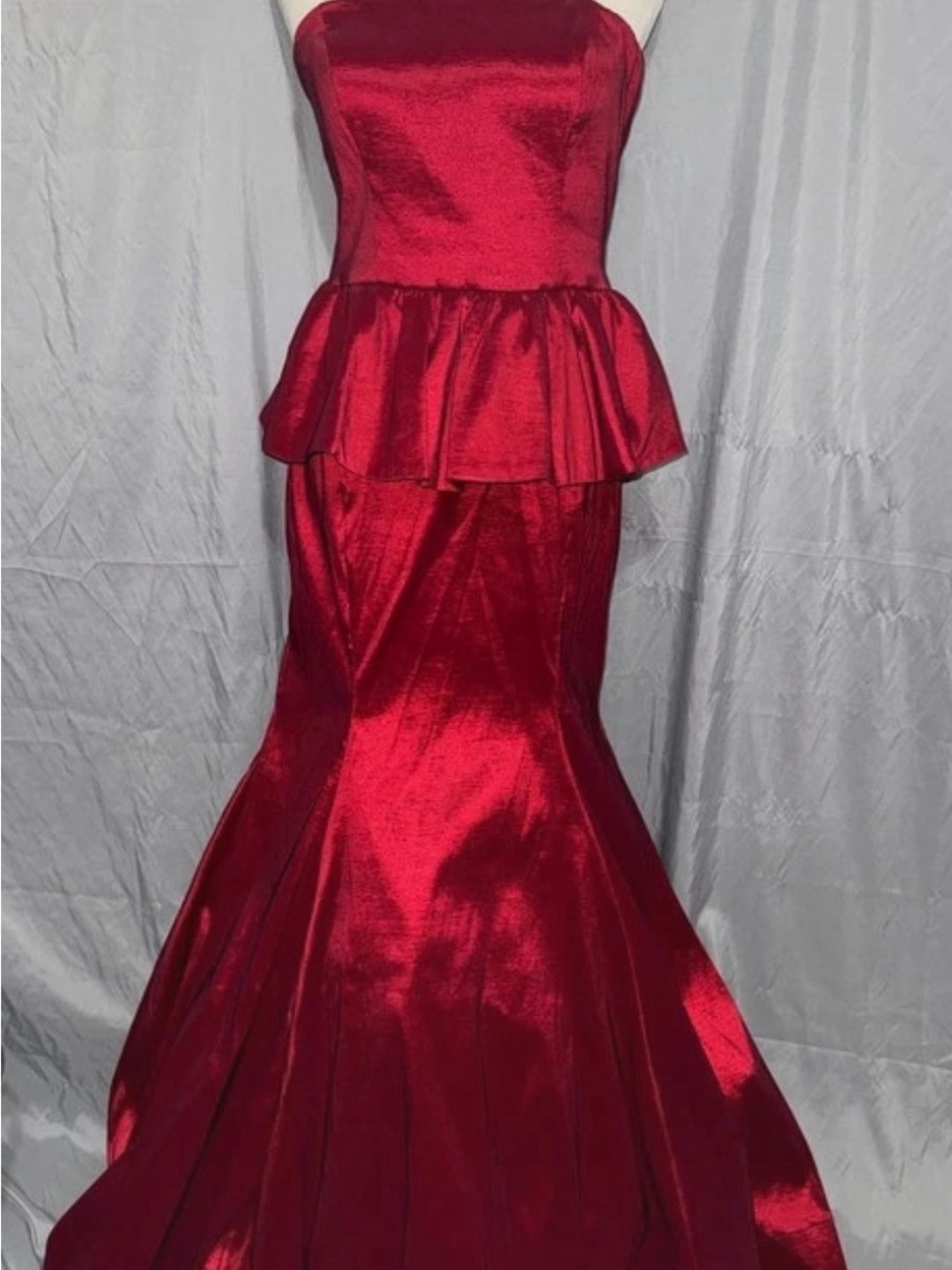 B Darlin Red Strapless Peplum Mermaid Prom Dress